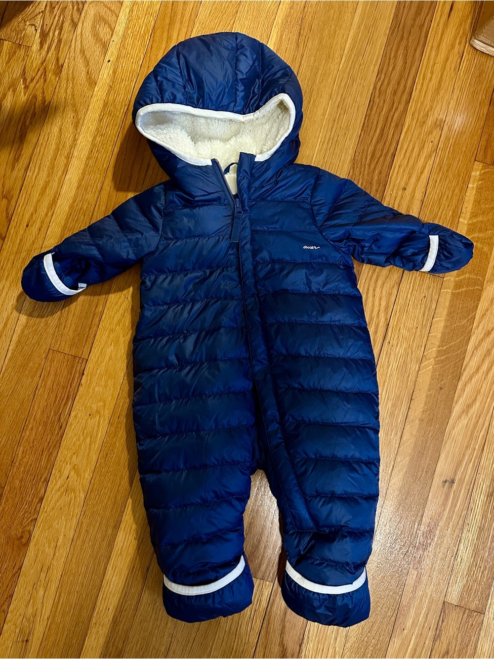 Eddie Bauer 3M-6M Down Puffer Hooded Snowsuit Fleece Lined Full Zip Navy Blue
